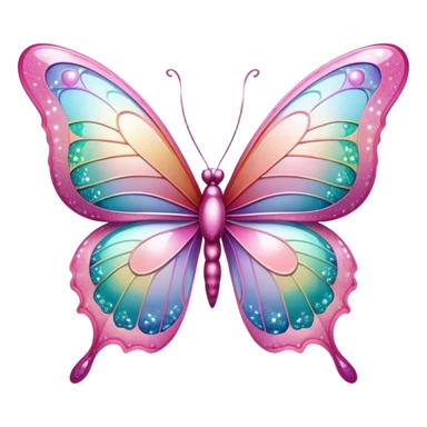 Pastel sparkly pink glittery iridescent rainbow transparent butterfly with detailed intricate patterns sticker