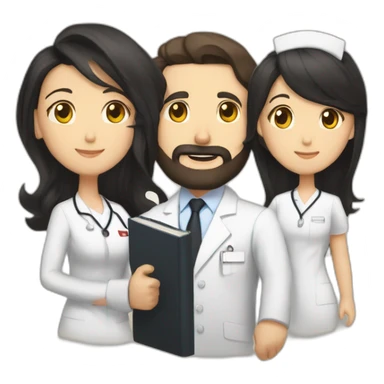 husband american 55 dark hair trimmed beard business suit pastor holding bible, wife asian age 55 black shoulder length hair wearing nurse, no children sticker