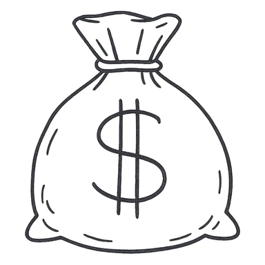 hand drawn outlined money bag icon sticker