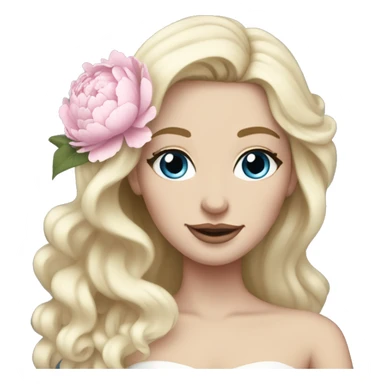 White bride with long light blonde hair and blue eyes with light pink peonies in hair white skin  sticker