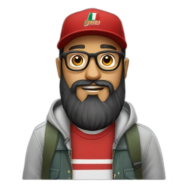 bearded portuguese designer with glasses and a red vans skate cap sticker