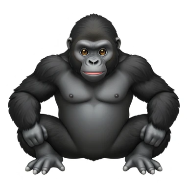 cinematic-friendly relaxed young gorilla-realistic-full-body-crouched on all fours on knuckles-emoji,-poised-with-confidence,-massive-arms-hanging-slightly-forward,-head-tilted-thoughtfully,-thick-black-fur, friendly ,-simplified-yet-realistic sticker