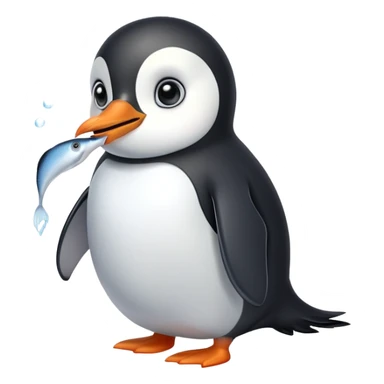 a cute anime penguin with big eyes is eating fish in arctic sticker