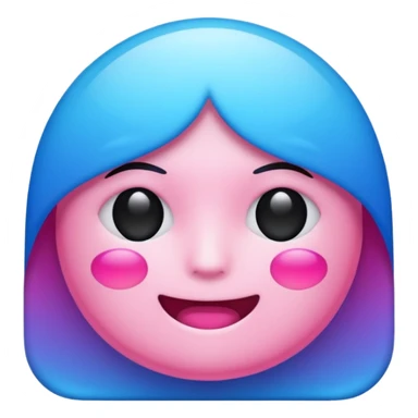 Vaporwave-style emoji with glitchy pink/blue gradients and Japanese text sticker