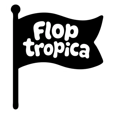 solid black icon of a flag on a stick with a playful 'Floptropica' emblem sticker