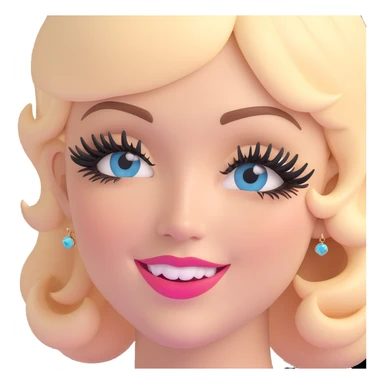 3D emoji of a smiling, feminine face with big eyelashes, no body, colorful and friendly, romantic style, with feminine accessories, motif: kiss, transparent background sticker
