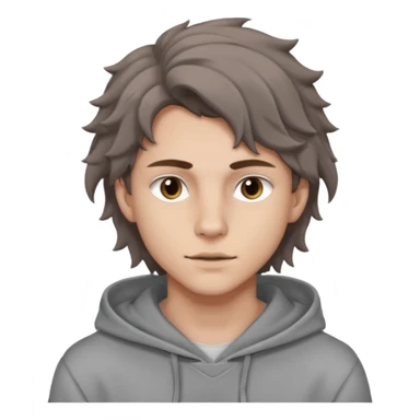18 year old boy siren eyes good jawline with grey hoodie and long brown wavy wolf cut hair sticker