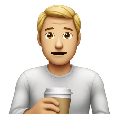 An normal emoji tired with a coffee cup in his hands sticker