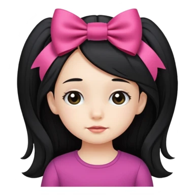 little girl with ribbon hairclip, long black hair sticker