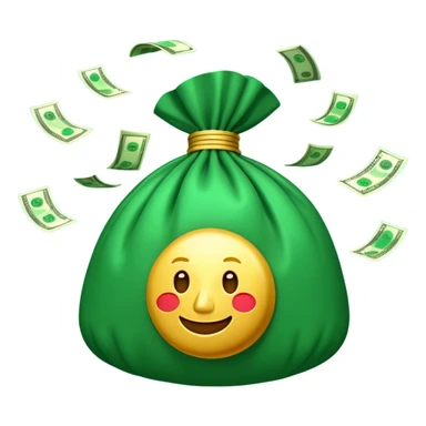

3D emoji style, big bag of money, flying dollar bills, rich casino vibe, smooth lighting, high detail, clean edges, transparent background



 sticker