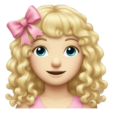 Blonde pale girl with bangs and pink bows in her curly, long hair  sticker