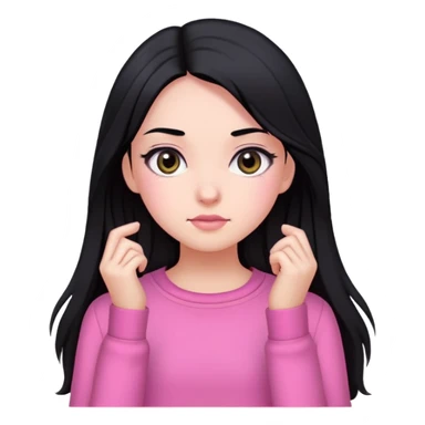 Black hair wave long hair Black eyes Pink clothes Girl sticker