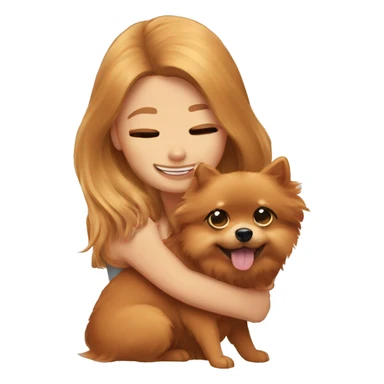 Bronde girl hugging ginger Pomeranian sticker