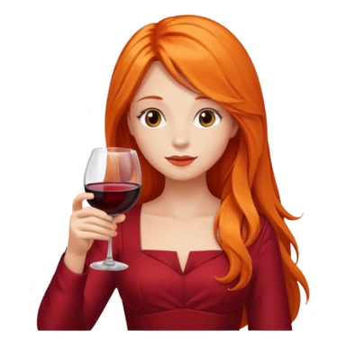 orange long hair drinking wine, dress red sticker