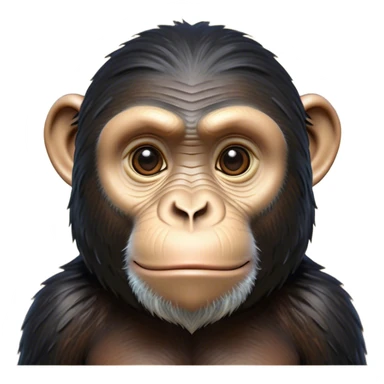 Cinematic Noble Chimpanzee Portrait Emoji, Poised and wise, with a lean, agile build adorned with textured fur and deep, thoughtful eyes, Simplified yet sharp and sophisticated features, highly detailed, glowing with a soft, contemplative glow, high shine, intelligent and vigilant, stylized with an air of primate regality, focused and attentive, soft glowing outline, capturing the essence of a watchful guardian that feels as though it could step out of the screen with effortless authority! sticker