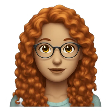 a young woman with long red curly hair, golden round glasses and blue-green eyes sticker