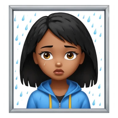 generate a pretty bratz brown skinned girl with messy black hair looking out of the rainy window, looking very sad. SIDE ANGLE sticker