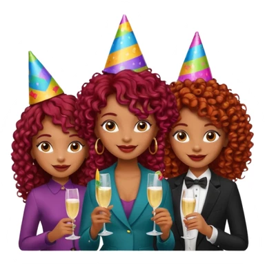 generate a pretty bratz brown skinned girl curly dark red hair at a party with friends sticker