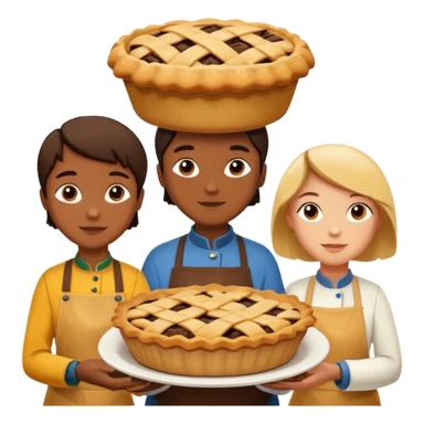 Baking community humanless avatar in vibrant style illustration. Pie, cookie, and muffin warm golden tones, simple shapes, flat design, high contrast. sticker