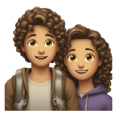 A 12 years Old girl with curly brown hair brown eyes talking to a brown 12 years old boys sticker