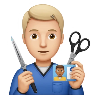 Scissors cutting man ID card in 2 parts.hyper realistic sticker