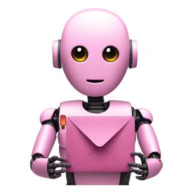 human-like pink robot carrying email icon in hands.  sticker