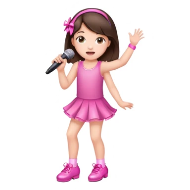 Cute Little brunette girl singing into a microphone and dancing while wearing pink and and sparkles and cute shoes  sticker