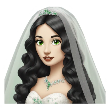 Hyper Realistic ornate ballgown long sleeve Wedding dress with diamanté on Russian bride with pale skin and green eyes and long black hair with veil hyper realistic  sticker