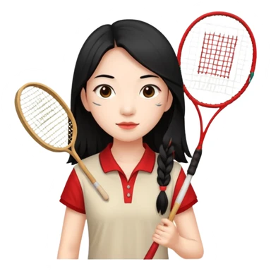 ancient gongsam girl with 1 badminton racket, red sticker