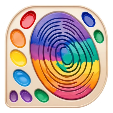 A palette shaped like a fingerprint with colorful paints, representing unique artistic identity sticker