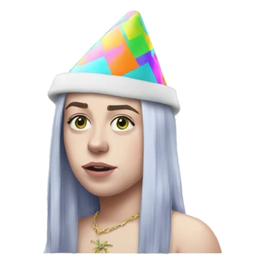 Billie eilish wearing a party hat sticker