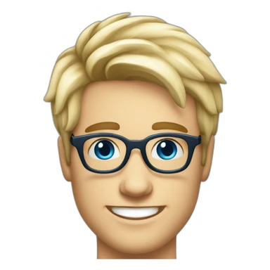 Handsome young man 25 years old blue eyes short blond hair nice round glasses cool beard Light moustache funny big smile dimple on the side sticker