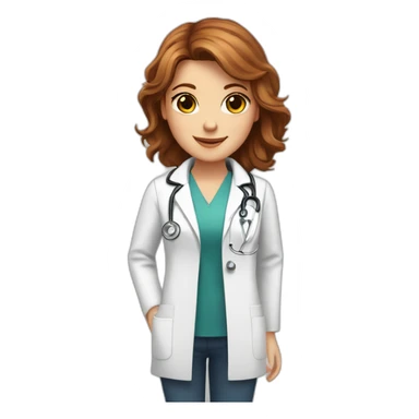 White doctor girl, chestnut hair, hazel eyes, with a bouquet of roses sticker