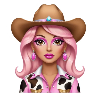 cowboy cow print pink drag queen glitter sparkles babe girl makeup diva brat sticker