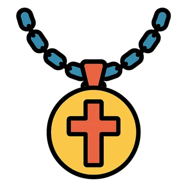 pendant with a spiritual or cultural symbol like a cross or Om on a chain sticker