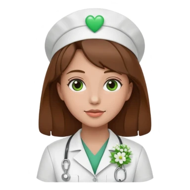 Brown hair Nurse with green heart and Gypsophila surround her head sticker