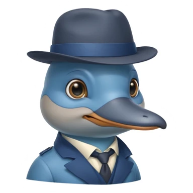 cute blue platypus with a detective hat and monocle on his eye, no  hands, looks like a platypus but blue sticker