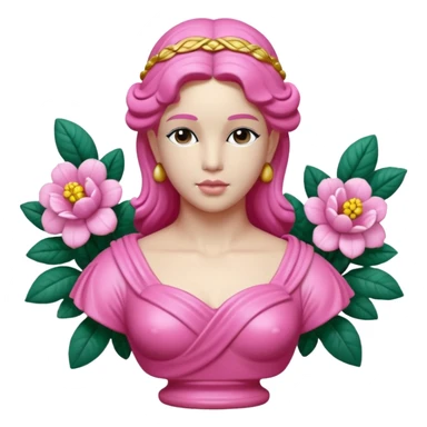 Jeff Koons style pink Grecian bust sculpture in a floral garden  sticker