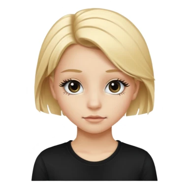 Fille jolie de 15 ans blonde aux cheveux longs avec des faux cils et un t-shirt noir sticker