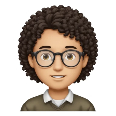 faça um garoto com cabelo tamanho médio cacheado, com óculos e grills preto. sticker