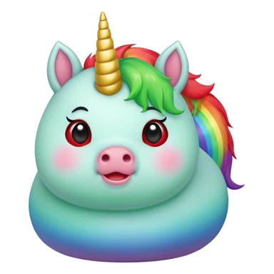 Small chubby unicorn in colours of jade green, black and red eyes, farting rainbow sticker