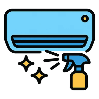 air conditioning cleaning icon showing an AC unit with sparkles or cleaning spray sticker