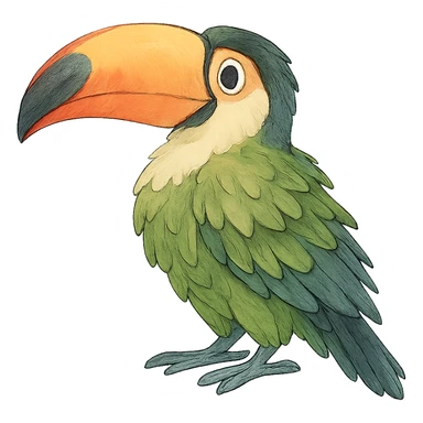 ghibli style tucano bird with lush feathers sticker