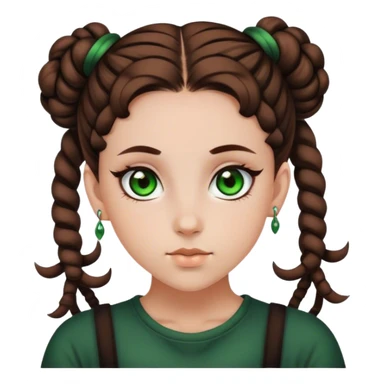 dark green eyed girl with brown space buns hair sticker