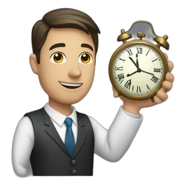 a man in a suit holding a clock in his right hand sticker