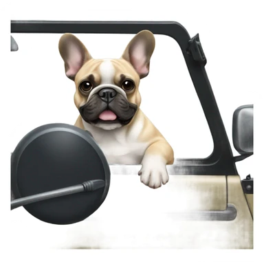 Frenchie driving jeep sticker