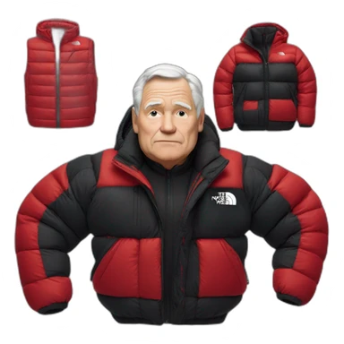 old white man overweight with black and red supreme north face puffy jacket  upper body bust sticker