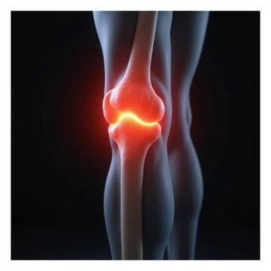 hyperrealistic illustration on white background of a leg with overload: bent knee and area above the knee highlighted by a red halo, tense muscles, 4K details, variant 3 sticker