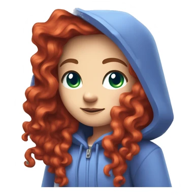 a white girl with long red curly hair, wearing periwinkle Minecraft hoodie playing a videogame sticker