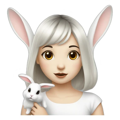 white rabbit with a little girl with black bangs sticker